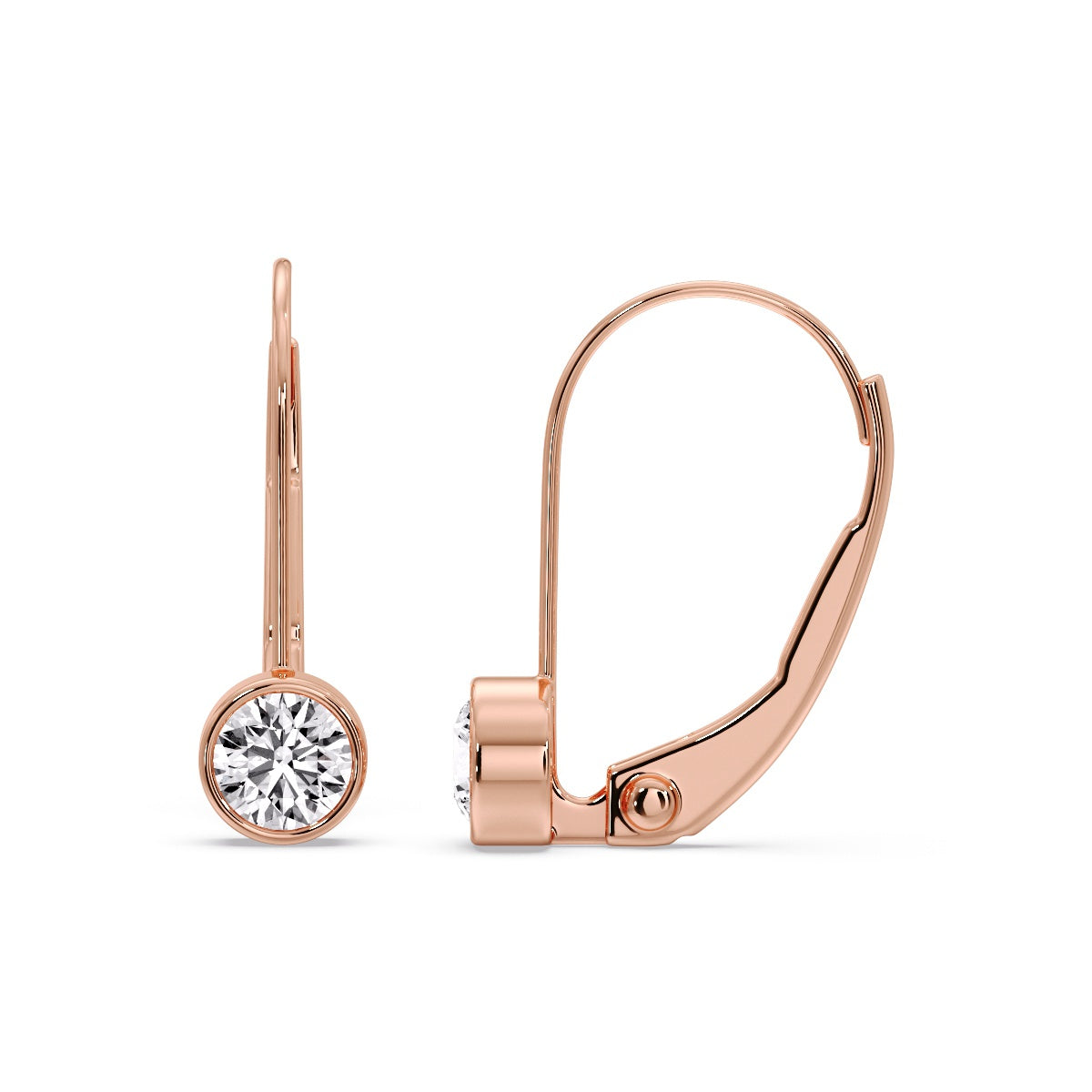 Lever Back Bezel Set Round Diamond Earrings