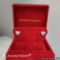 3 Prong Heart Shaped Diamond Solitaire Stud Earring in Basket Setting