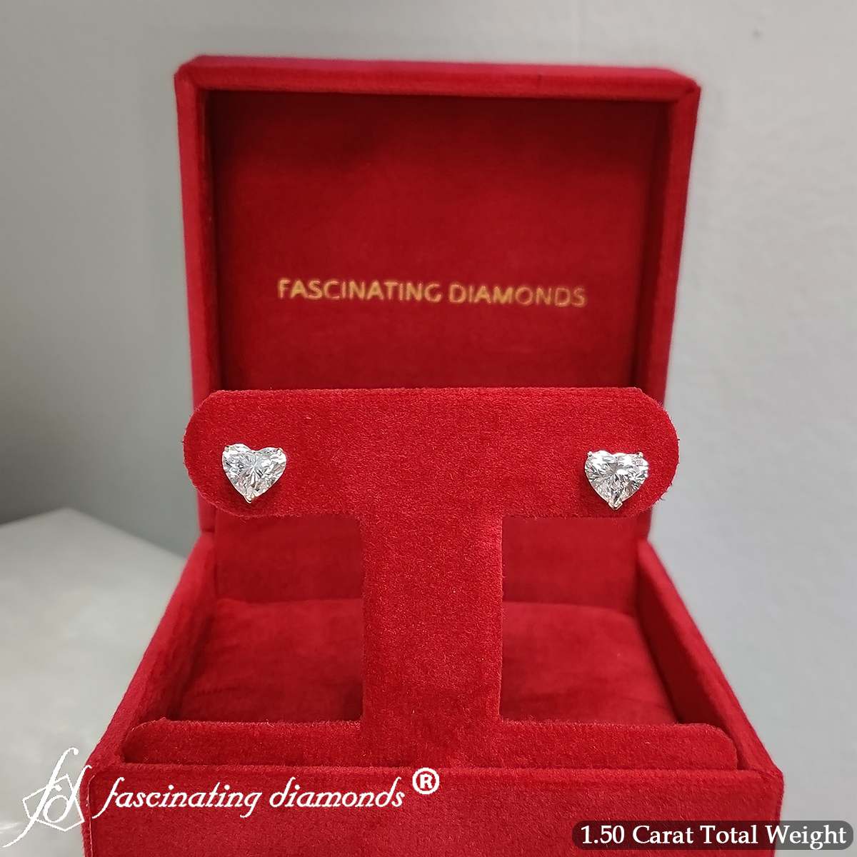 3 Prong Heart Shaped Diamond Solitaire Stud Earring in Basket Setting