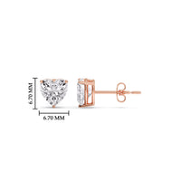 3 Prong Heart Shaped Diamond Solitaire Stud Earring in Basket Setting