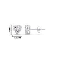 3 Prong Heart Shaped Diamond Solitaire Stud Earring in Basket Setting