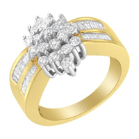10K Yellow Gold 1.0 Cttw Marquise Composite Diamond Cluster Cocktail Ring (H-I Color, SI2-I1 Clarity) - Size 7