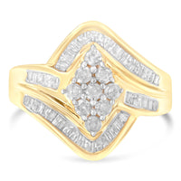 10K Yellow Gold Diamond Bypass Cluster Ring (1 Cttw, I-J Color, I2-I3 Clarity) - Size 7