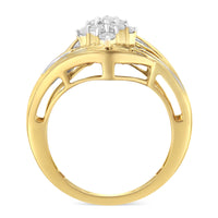 10K Yellow Gold over .925 Sterling Silver Diamond Bypass Cluster Ring (1 Cttw, I-J Color, I2-I3 Clarity) - Size 6