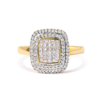 10K Yellow Gold 1/2 cttw Round and Princess Diamond Composite Head and Halo Ring (H-I Color, SI1-SI2 Clarity) - Ring Size 7