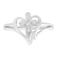 10K White Gold Diamond-Accented Cross & Open Heart Promise Fashion Ring (H-I Color, I1-I2 Clarity) - Size 7