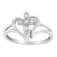 10K White Gold Diamond-Accented Cross & Open Heart Promise Fashion Ring (H-I Color, I1-I2 Clarity) - Size 7