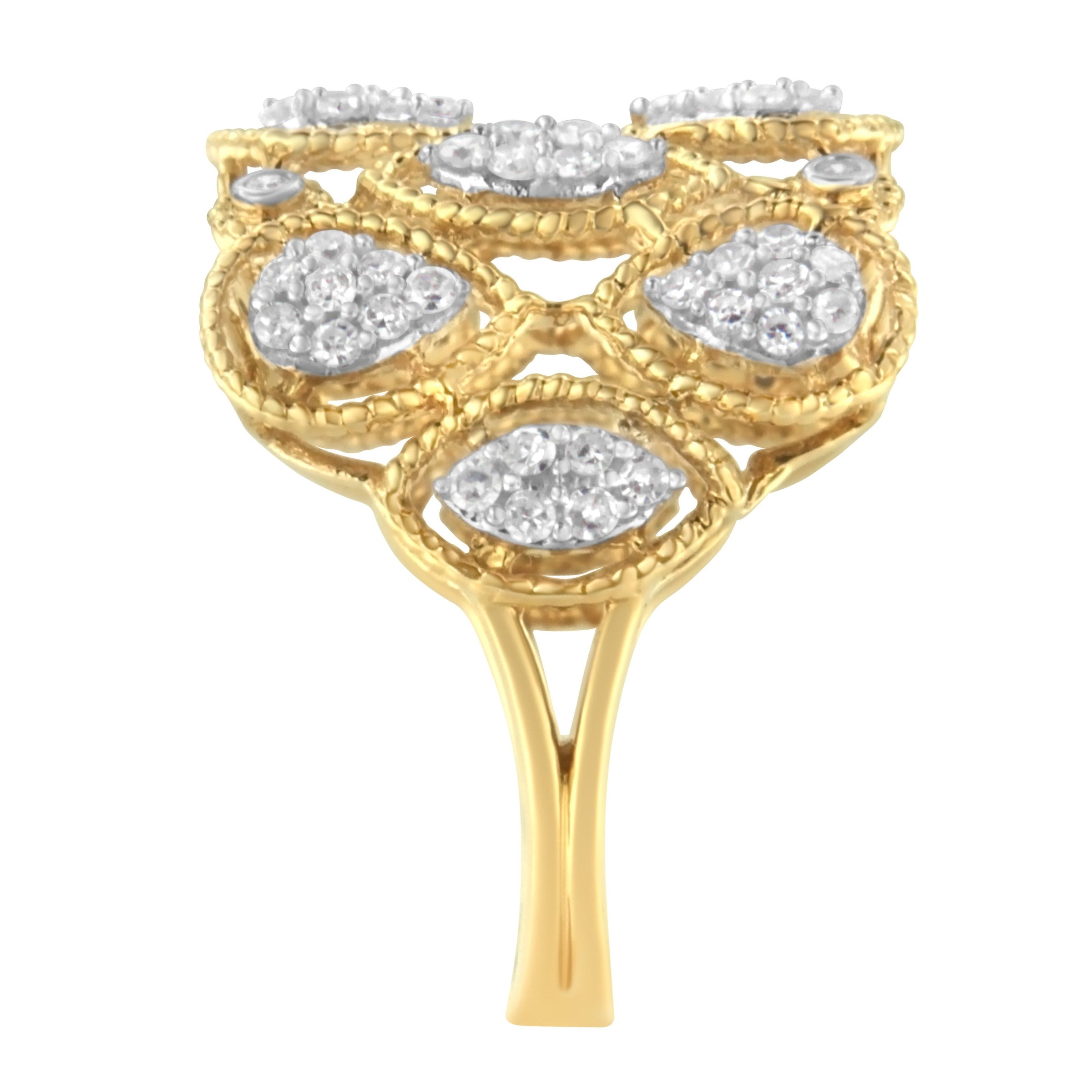 14K Yellow Gold Diamond Art Deco Ring (1/2 Cttw, H-I Color, I1 Clarity) - Size 7