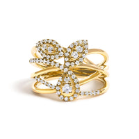 10K Yellow Gold 1/2 Cttw Diamond Crossover 3 Leaf Floral Cocktail Ring Band (H-I Color, SI1-SI2 Clarity)  - Size 7