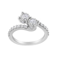 10K White Gold Two-Stone Miracle-Set Diamond Bypass Ring (1 Cttw, H-I Color, I1-I2 Clarity) - Size 6