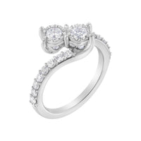 10K White Gold Two-Stone Miracle-Set Diamond Bypass Ring (1 Cttw, H-I Color, I1-I2 Clarity) - Size 6