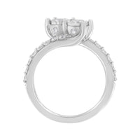 10K White Gold Two-Stone Miracle-Set Diamond Bypass Ring (1 Cttw, H-I Color, I1-I2 Clarity) - Size 6