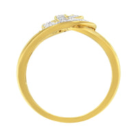 14K Yellow Gold Plated .925 Sterling Silver 1/4 Cttw Diamond Interlocking Loop Open Shank Bypass Ring (I-J Color, I1-I2 Clarity) - Size 7