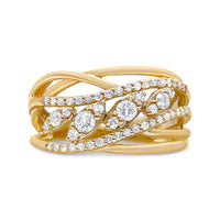 10K Yellow Gold 1/2 Cttw Round-Cut Multi Row Diamond Split Shank Cocktail Ring (H-I Color, SI2-I1 Clarity) - Size 7