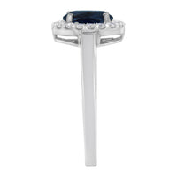 10K White Gold 1/5 Cttw Round Diamond and Prong Set 7MM Created Blue Sapphire Halo Cocktail Ring (H-I Color, I1-I2 Clarity) - Size 7