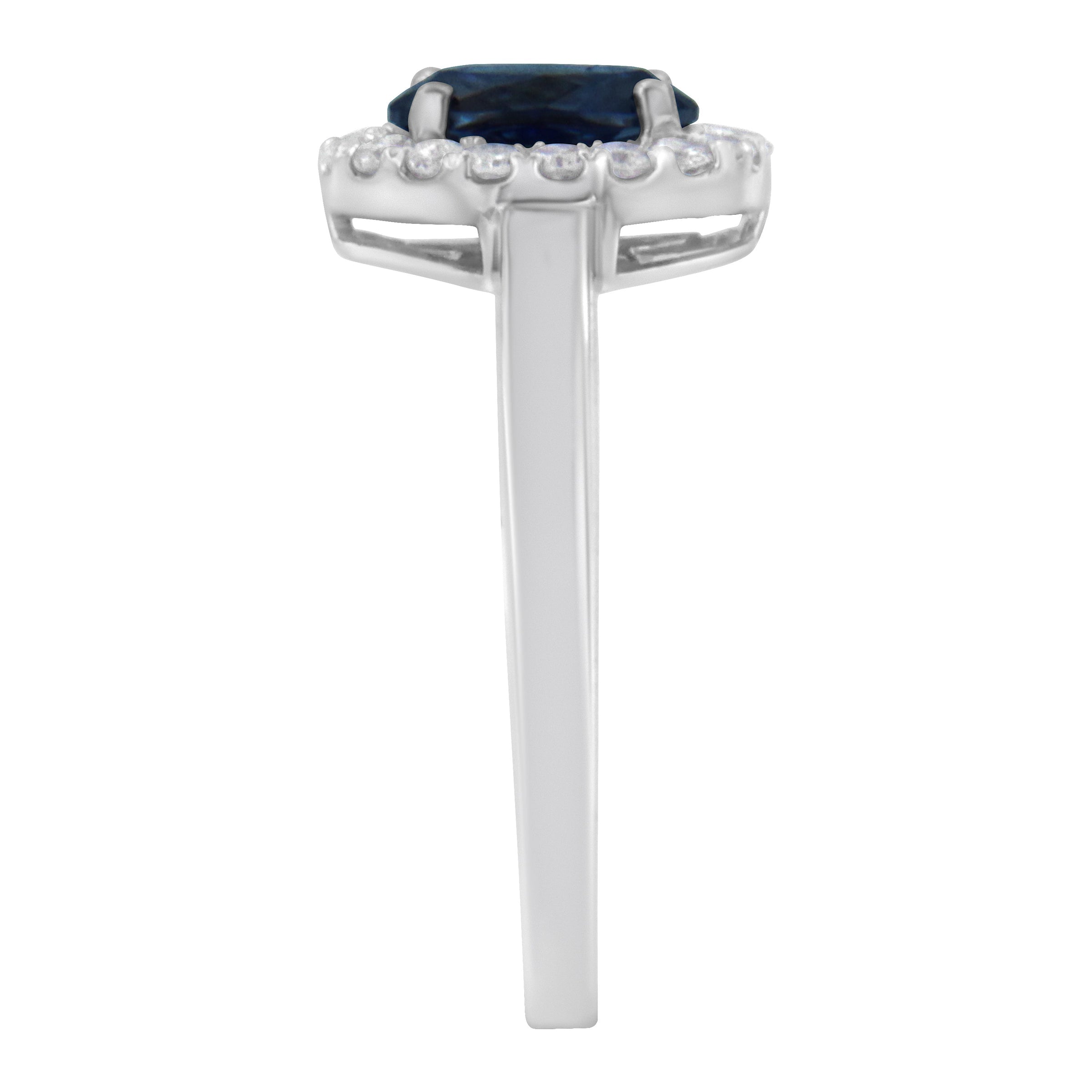 10K White Gold 1/5 Cttw Round Diamond and Prong Set 7MM Created Blue Sapphire Halo Cocktail Ring (H-I Color, I1-I2 Clarity) - Size 7
