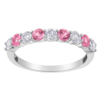 10KT White Gold 1/2 cttw Diamond and 3MM Created Blue Sapphire Gemstone Band Ring (H-I, I1-I2) - Size 7