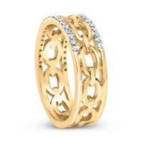 10K Yellow Gold 1/5 Cttw Diamond Two Row Cuban Link Ring (I-J Color, I2-I3 Clarity) - Size 7