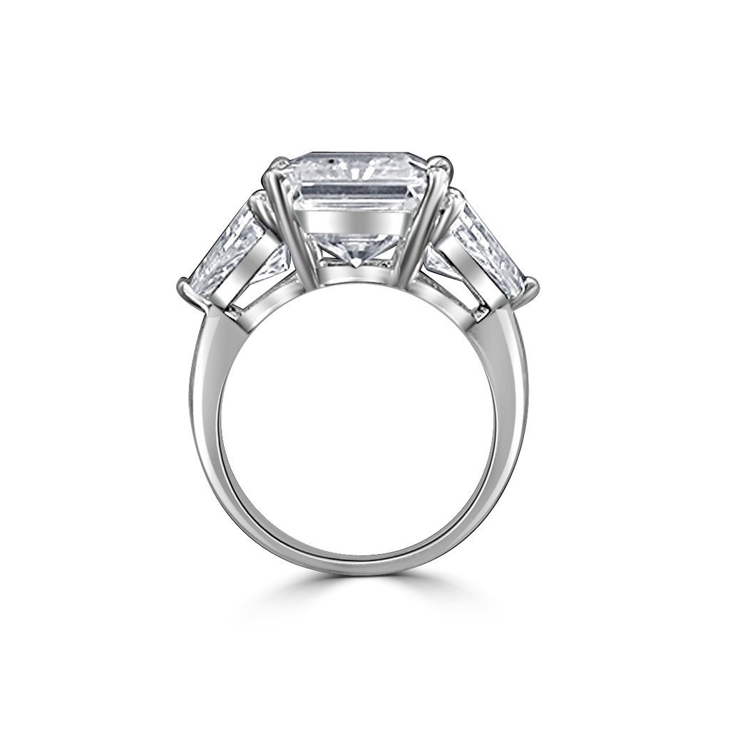 10CT Diamond Veneer Cubic Zirconia Three Stone 14K Gold Ring. 635R71337K-10CT