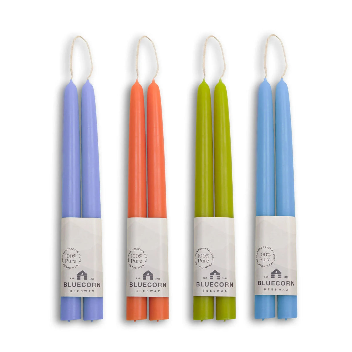 Summer Beeswax Taper Candle Bundle - Apricot, Pistachio, Lilac & Sky Blue - BIG FRENCHIES