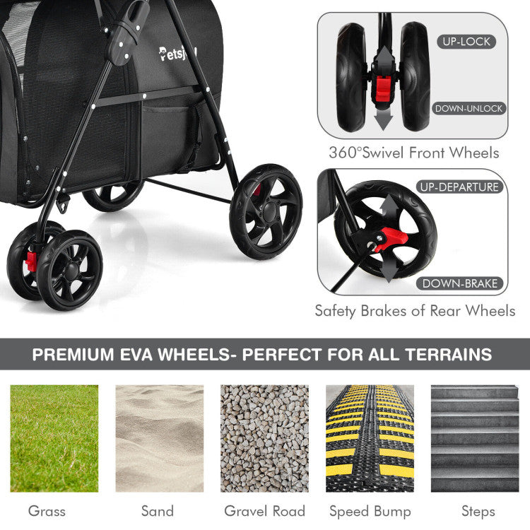 4-in-1 Double Pet Stroller with Detachable Carrier and Travel Carriage - BIG FRENCHIES
