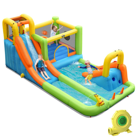 8-in-1 Inflatable Water Slide Bounce House with Splash Pool and 735W Blower - BIG FRENCHIES