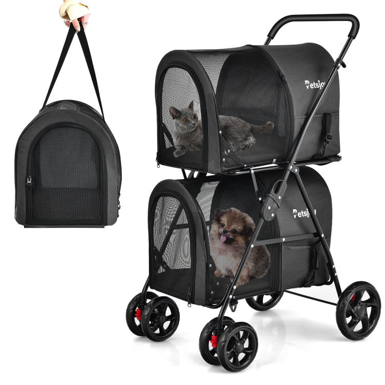 4-in-1 Double Pet Stroller with Detachable Carrier and Travel Carriage - BIG FRENCHIES