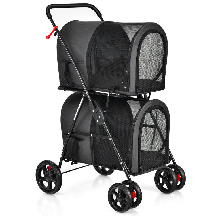 4-in-1 Double Pet Stroller with Detachable Carrier and Travel Carriage - BIG FRENCHIES