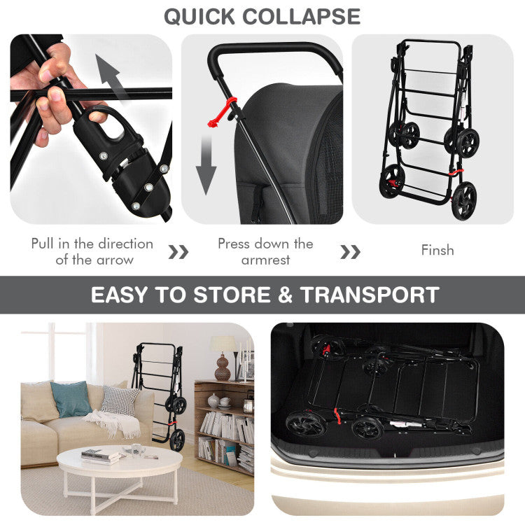 4-in-1 Double Pet Stroller with Detachable Carrier and Travel Carriage - BIG FRENCHIES