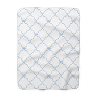 Three Bees Trellis Bow Cozy Sherpa Fleece Blanket - Blue - BIG FRENCHIES