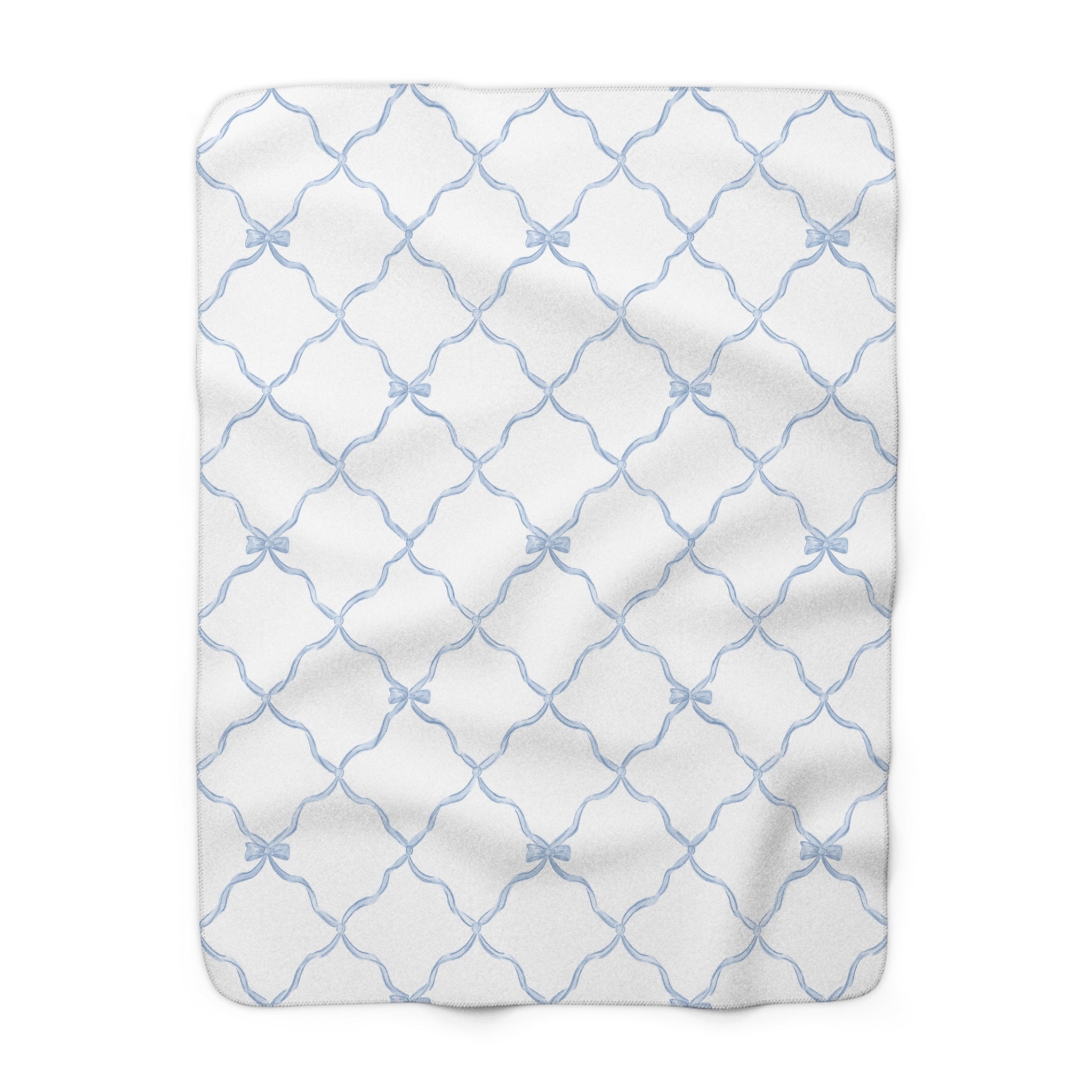 Three Bees Trellis Bow Cozy Sherpa Fleece Blanket - Blue - BIG FRENCHIES