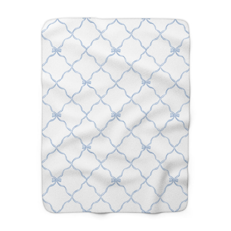 Three Bees Trellis Bow Cozy Sherpa Fleece Blanket - Blue - BIG FRENCHIES