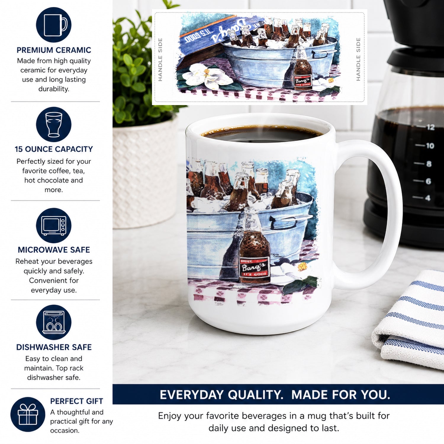 Barq's and old washtub Ceramic Coffee Mug 15 oz Decorative Large C Handle Mug Cup for Tea, Cocoa Hot Chocolate