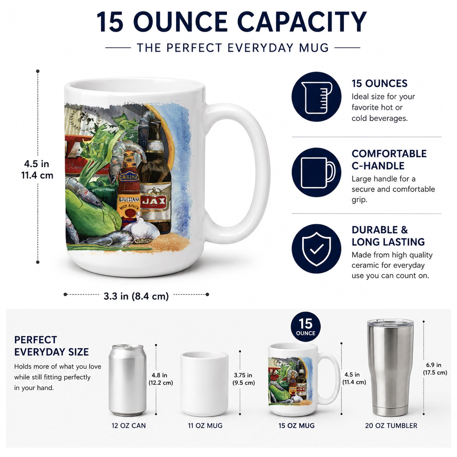 Eggplant and New Orleans Beers  Ceramic Coffee Mug 15 oz Decorative Large C Handle Mug Cup for Tea, Cocoa Hot Chocolate