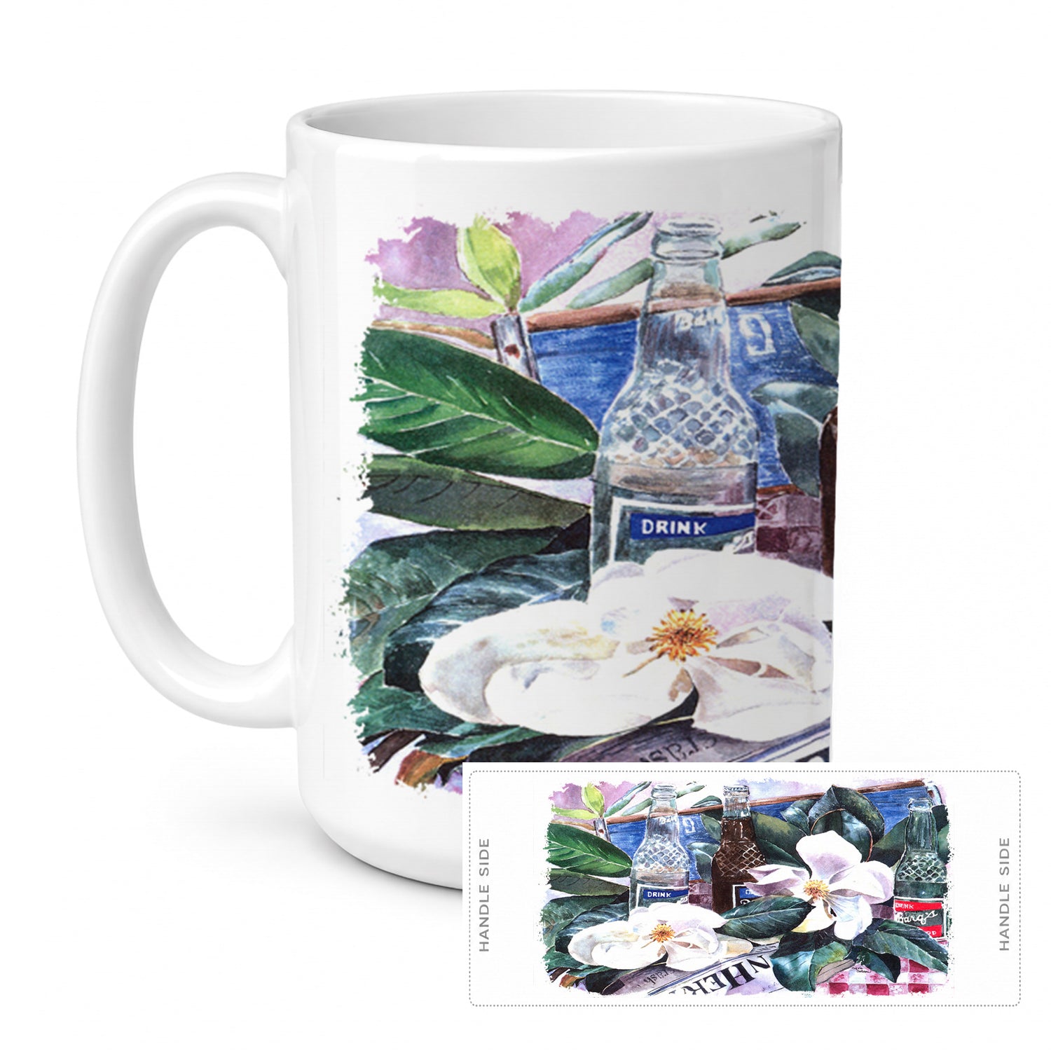Barq's and Magnolia Ceramic Coffee Mug 15 oz Decorative Large C Handle Mug Cup for Tea, Cocoa Hot Chocolate