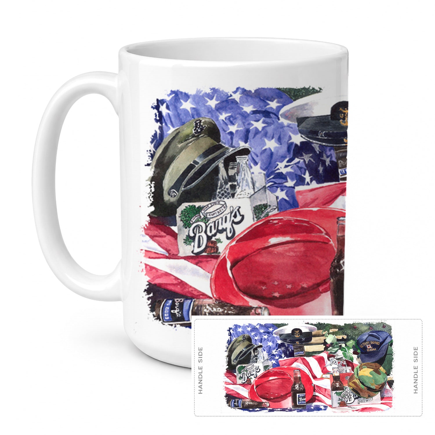 Barq's and Armed Forces Ceramic Coffee Mug 15 oz Decorative Large C Handle Mug Cup for Tea, Cocoa Hot Chocolate