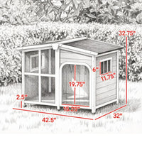 Large Dog House Cabin-Style Wooden Pet Shelter with Openable Roof And Giant Window Gray