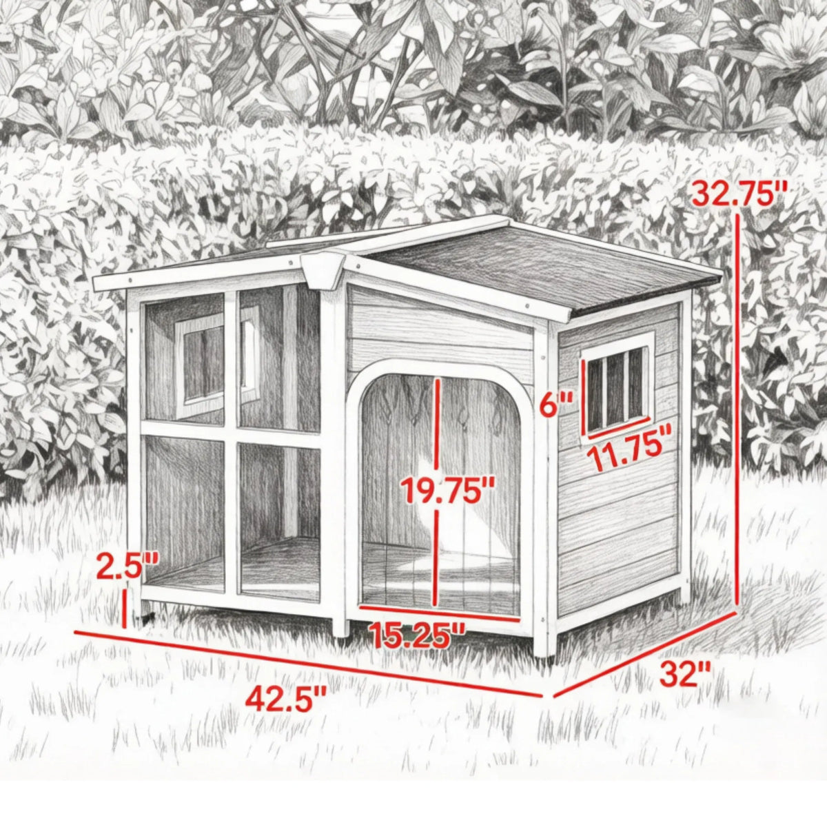Large Dog House Cabin-Style Wooden Pet Shelter with Openable Roof And Giant Window Gray