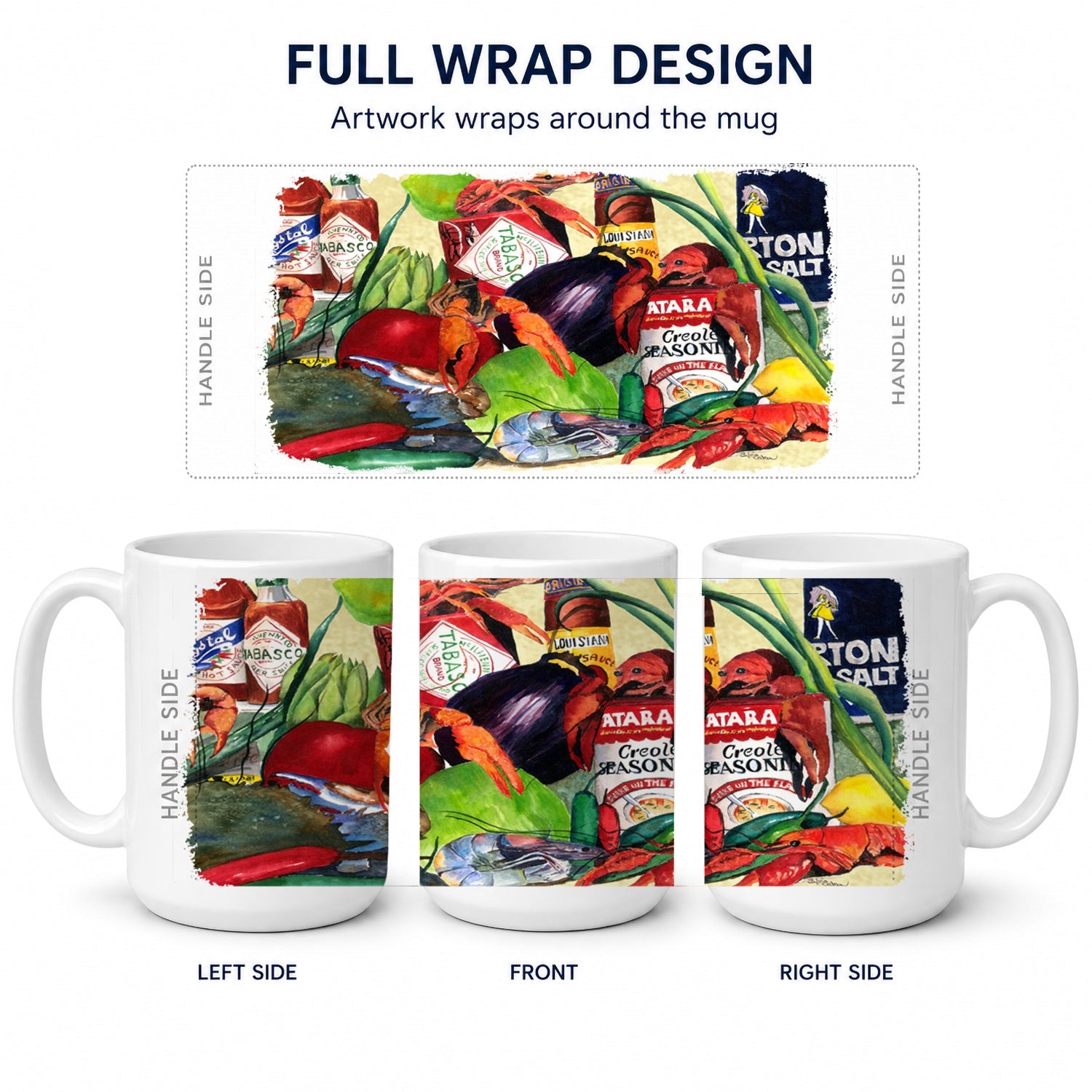 Spices and Crawfish Ceramic Coffee Mug 15 oz Decorative Large C Handle Mug Cup for Tea, Cocoa Hot Chocolate