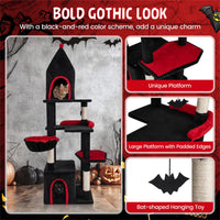 Gothic 5-Level Cat Tree 63" Tall with Sisal Scratching Posts Black Red Cat Tower