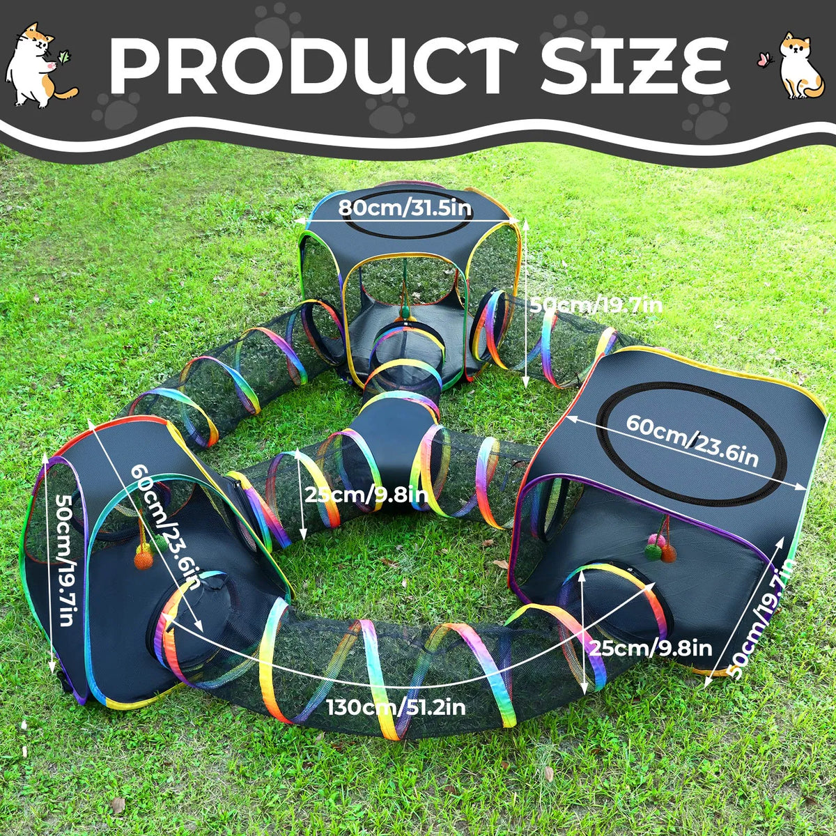 Portable Cat Enclosure - 7-in-1 Outdoor Catio with Tent & Tunnel, Foldable Playpen for Indoor Cats, Includes Storage Bag