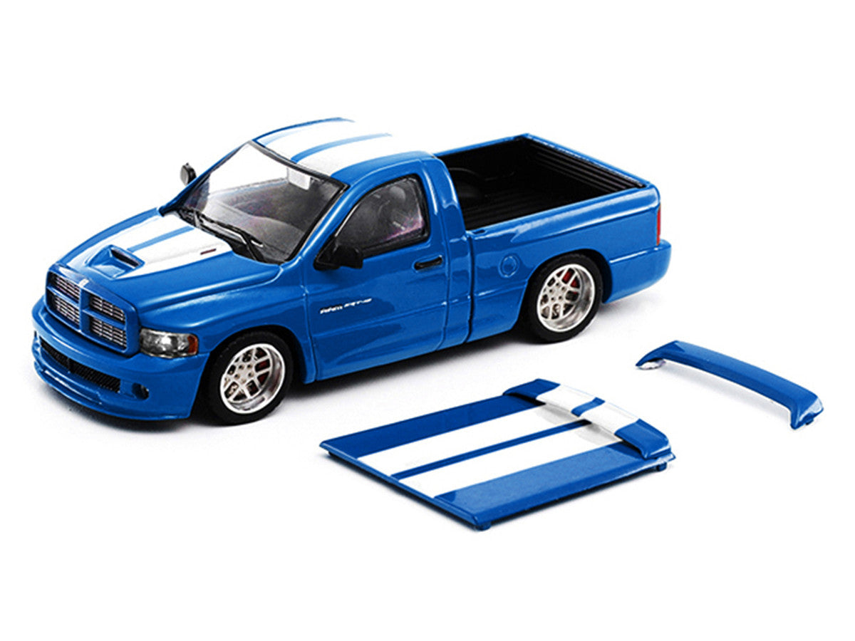 2003 Dodge Ram SRT-10 Pickup Truck Electric Blue Metallic with White Stripes 1/64 Diecast Model Car by Shoom64 Models