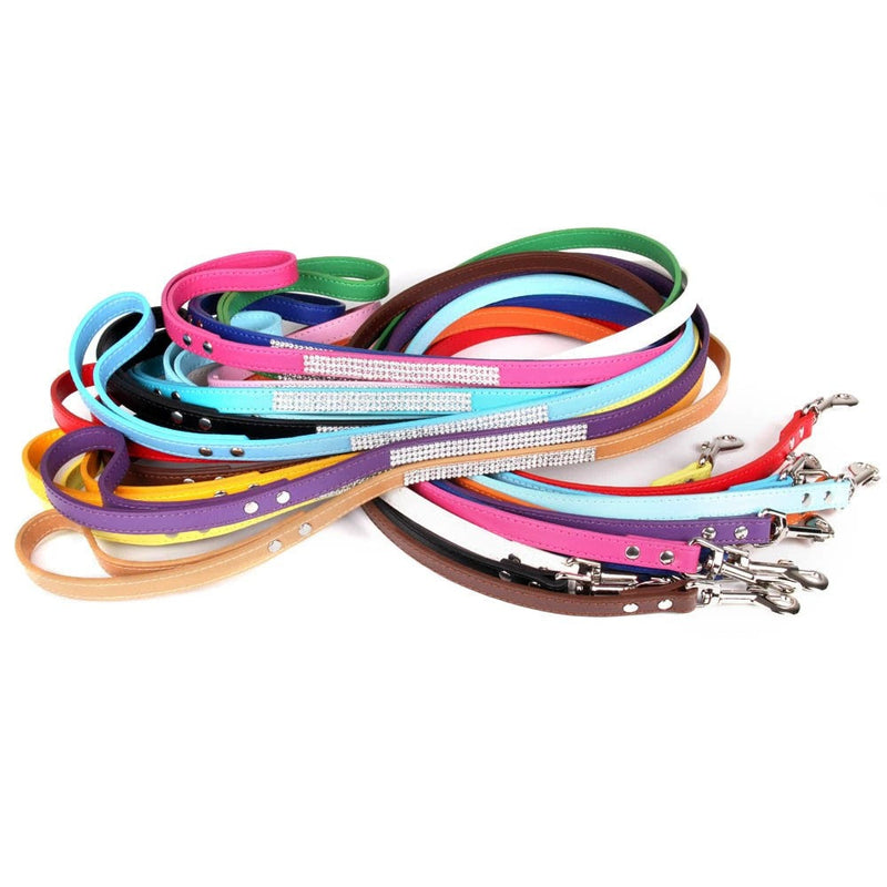 Rhinestone Leather Dog Leash – Elegant & Durable Walking Lead-Pet Collars & Leashes-BIG FRENCHIES-Jane's Pet Boutique