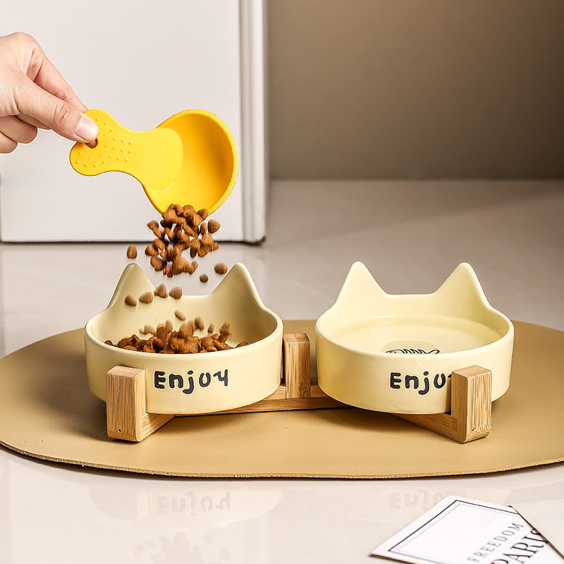 2-in-1 Cat Food Bowl Pet Water Bowl Anti-tumble