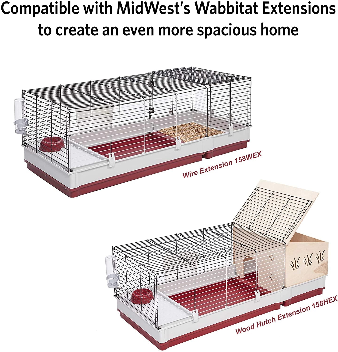 158 Wabbitat Deluxe Rabbit Home, Rabbit Cage, 39.5 L X 23.75 W X 19.75 H Inch, Maroon/White - BIG FRENCHIES