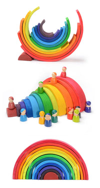 12-Piece Large Wooden Rainbow Stacking Blocks – Primary Colors | Pine or Linden Wood Options - BIG FRENCHIES