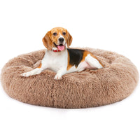 24 Inch Anti-Slip Round Fluffy Plush Faux Fur Cat Bed, Fits up to 25 lbs Pets