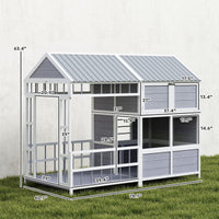 79"L Large Dog House Outdoor, Wooden Dog Kennel with Porch, Storage Cabinet,Weatherproof Roof, Windows