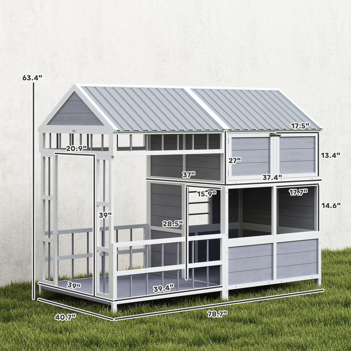 79"L Large Dog House Outdoor, Wooden Dog Kennel with Porch, Storage Cabinet,Weatherproof Roof, Windows