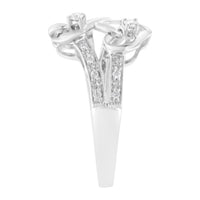 14KT White Gold 1/10 cttw Diamond Twin Heart Ring - Size 6.5